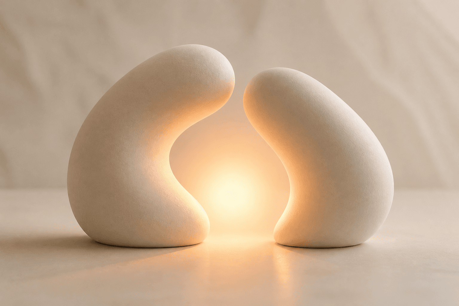 Two resting forms with warm light — a symbol of connection and conversation