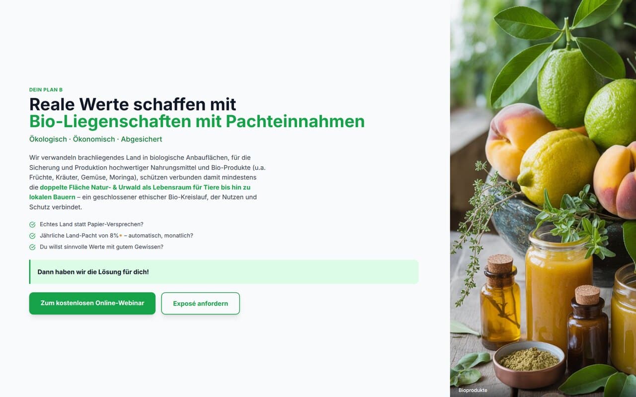Bio-Liegenschaften – Landing Page – marketing